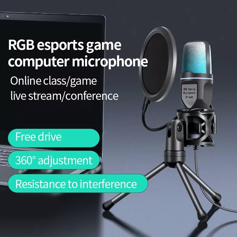 USB Microphone RGB | Microfone Condensador Wire Gaming Mic for Podcast Recording Studio Streaming
